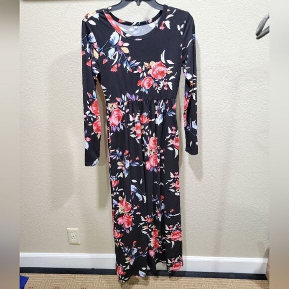 Long quarter sleeve multicolor floral dress - Picture 2 of 7